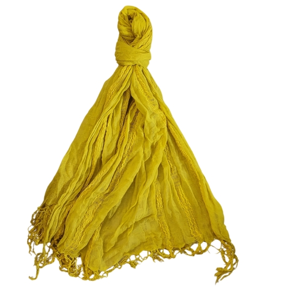 Bright yellow distressed textured woven boho scarf wrap lighweight statement - Picture 3 of 9